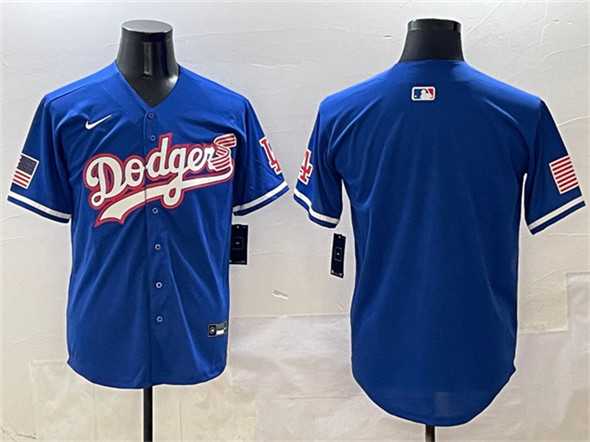 Mens Los Angeles Dodgers Blank Royal With American Flag Patch Limited Stitched Jersey